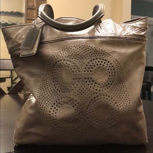 Gray Patent Leather Coach Tote